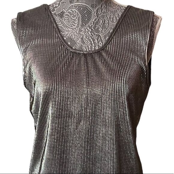 VINTAGE 90s Heather Nicole Metallic Silver Sleeveless Top Size Large - Picture 4 of 8